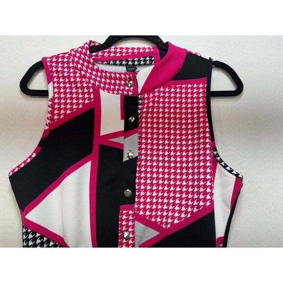 Emery Rose Womens Sheath Dress Size L Pink Black Houndstooth Abstract Sleeveless - Picture 4 of 13
